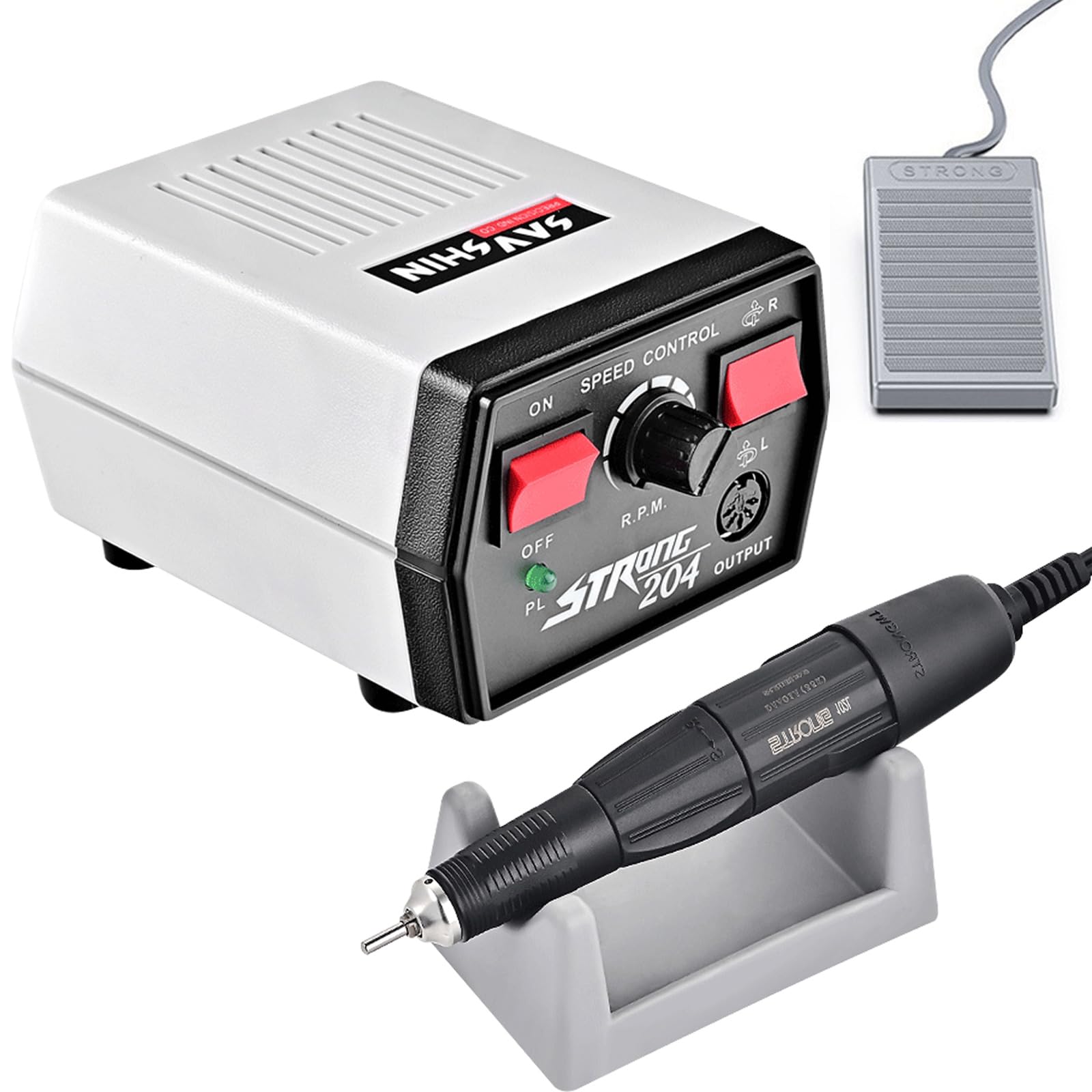 35000RPM Micromotor Strong 204 Polisher with 102/102L Micro Motor Handle for Jewelry,Ceramics,Silicone,Glasswork,Woodcarving (204, 102L)
