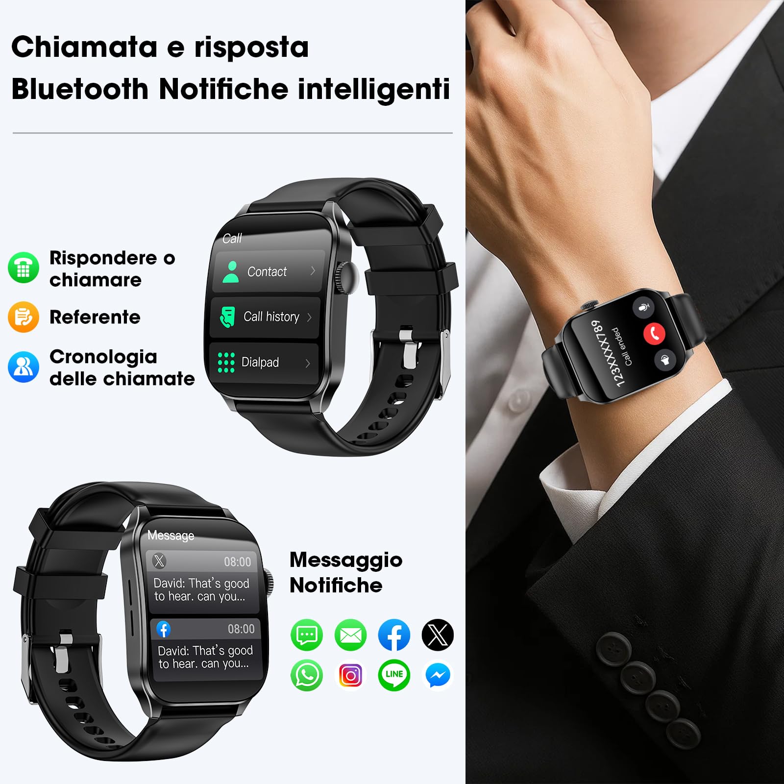 Smartwatch Uomo Donna, 1,91" Schermo Curvo HD Orologio