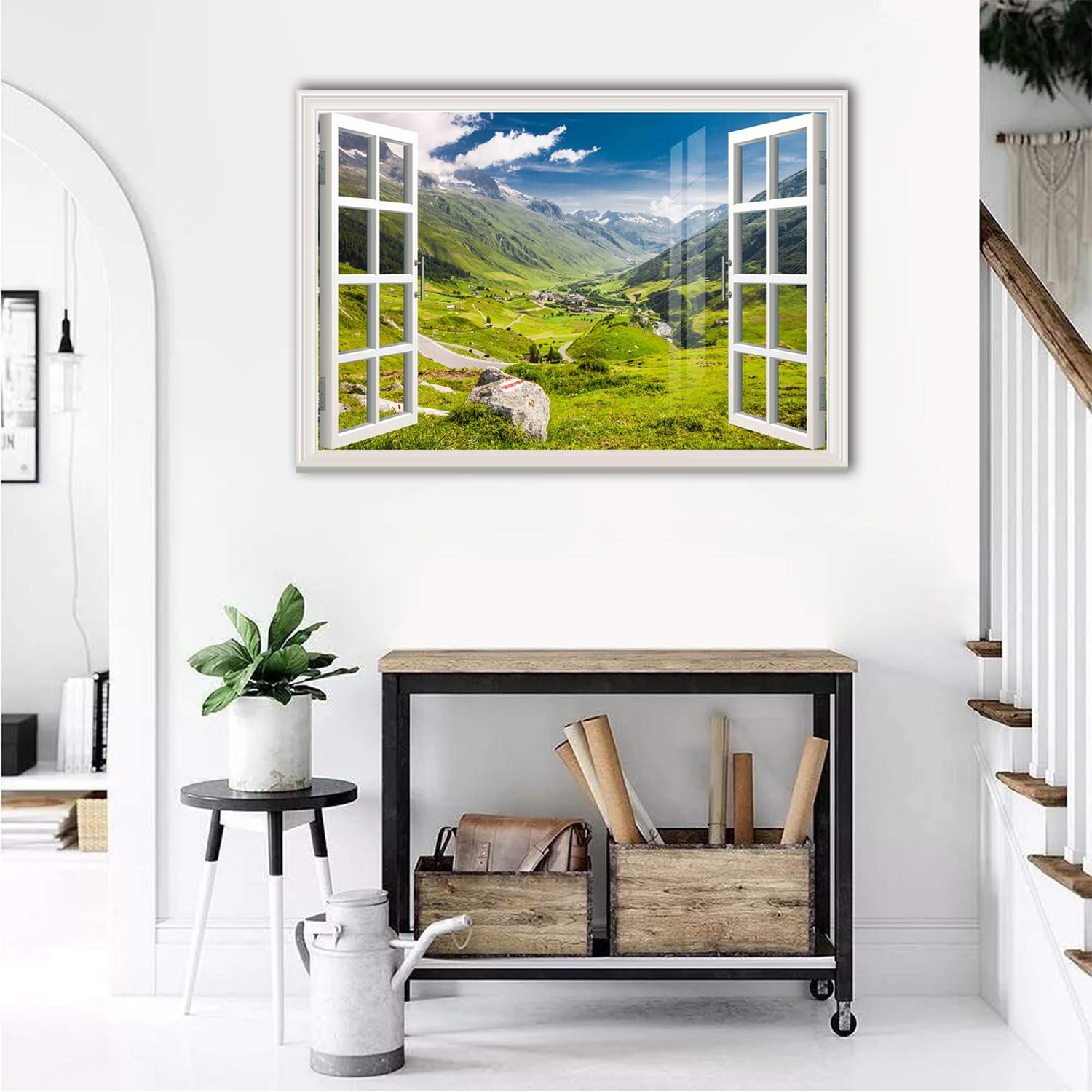 IDEA4WALL Fake Window Wall Mural - Forest View Removable Peel & Stick Wallpaper, 24x32 Inches, Bedroom Decor