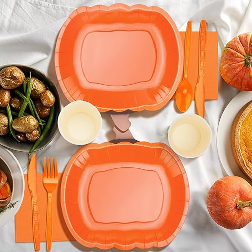 Miniatura 6 de Uiifan 300 platos y servilletas de papel de otoño de Acción de Gracias, suministros para fiestas, decoraciones de cosecha, juego de vajilla