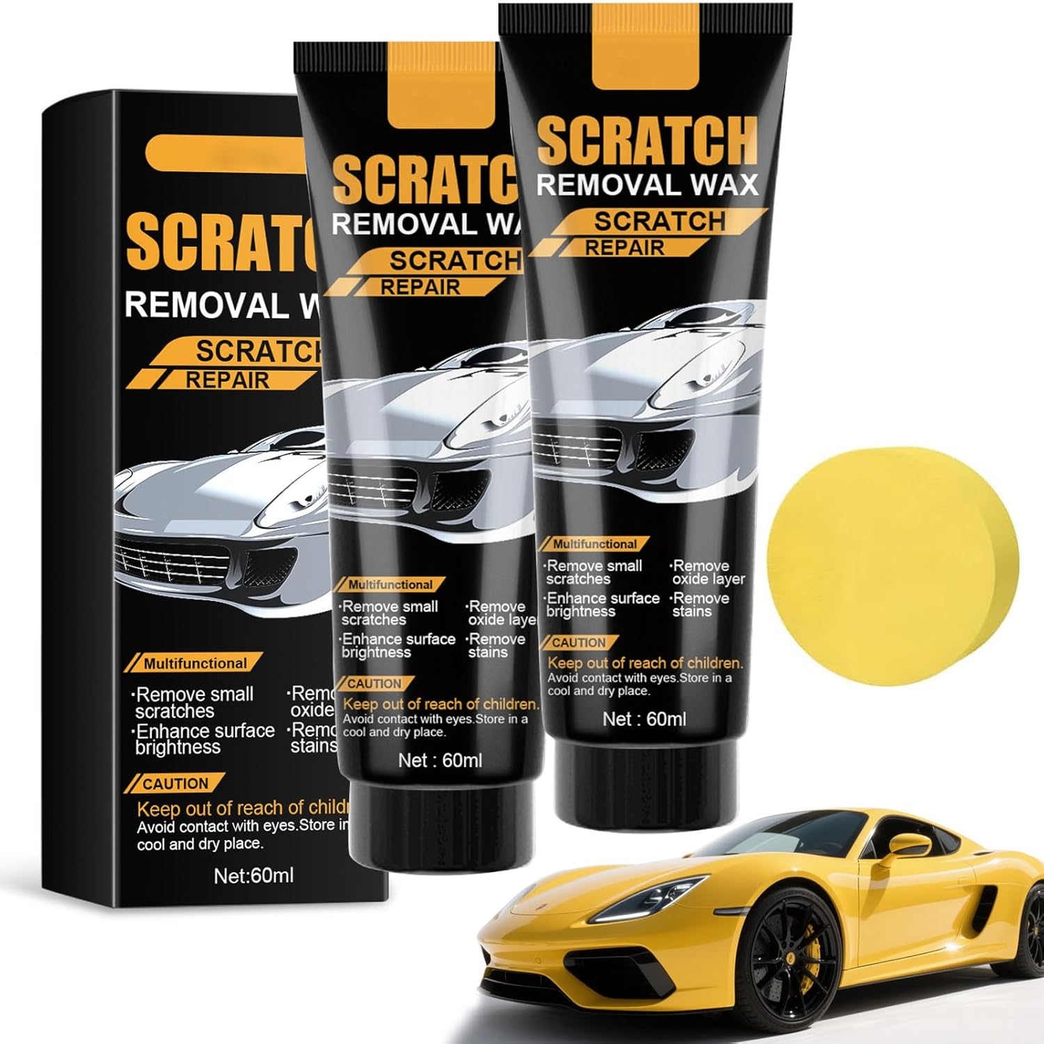 2 PCS Car Scratch Removal Wax, 2025 Upgraded Scratch Remover for Vehicles, Car Polishing Wax, CarScratch Remover Kit with Sponge, Scratch Remover for Vehicles Deep Scratches