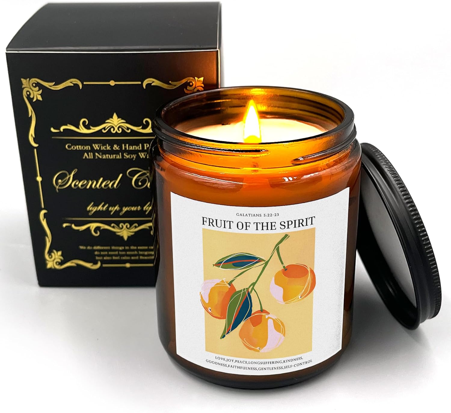 Christian Candles,Christian Candles Gifts for Women,Religious Candles,Fruit of Spirit Candle,Love Joy Peace Kindness Candle,galatians 5：22-23 Candles Cologne Candle 8 oz/40h