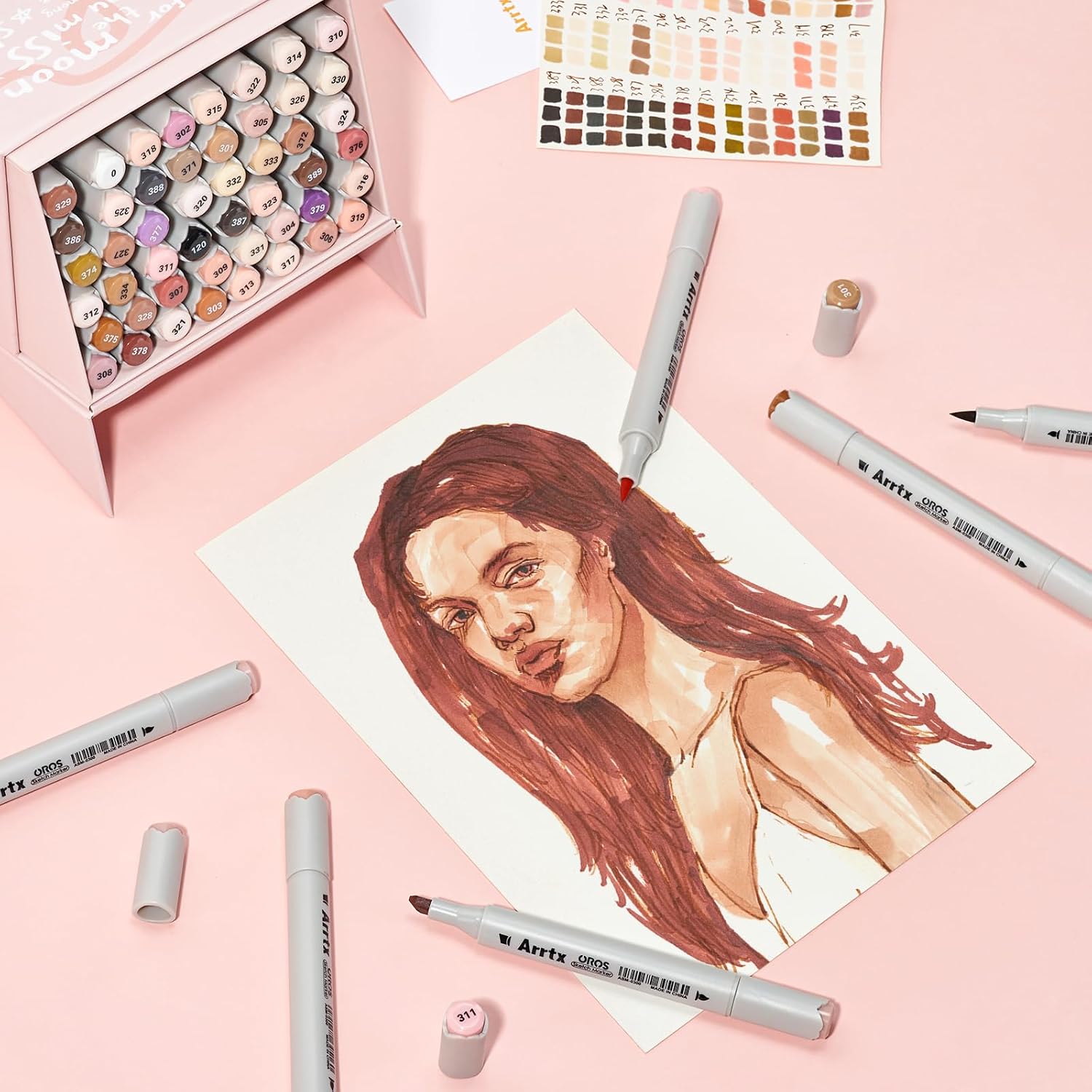 Arrtx OROS 48 Color Skin Tone Alcohol Markers, Brush and Chisel Tip, suitable for Painting, Coloring Drawing, Sketching, Illustrations Alcohol Based Markers, Artist Pens