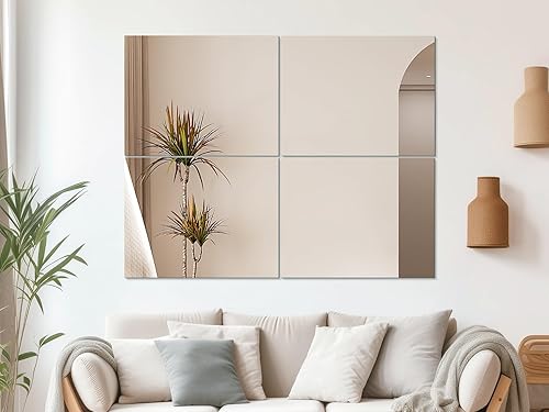 Azulejos de espejo de pared, espejos de vidrio HD para gimnasio en casa, 12 x 12 x 4 unidades, azulejos cuadrados de longitud completa, espejos de