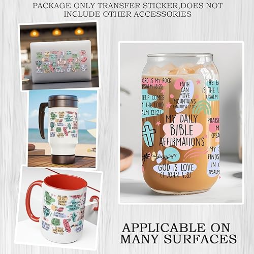 Miniatura 2 de Adhesivo de transferencia de vidrio UV DTF - 3 piezas de autoamor salud mental, sin costuras, mis afirmaciones diarias de la Biblia, calcomanías