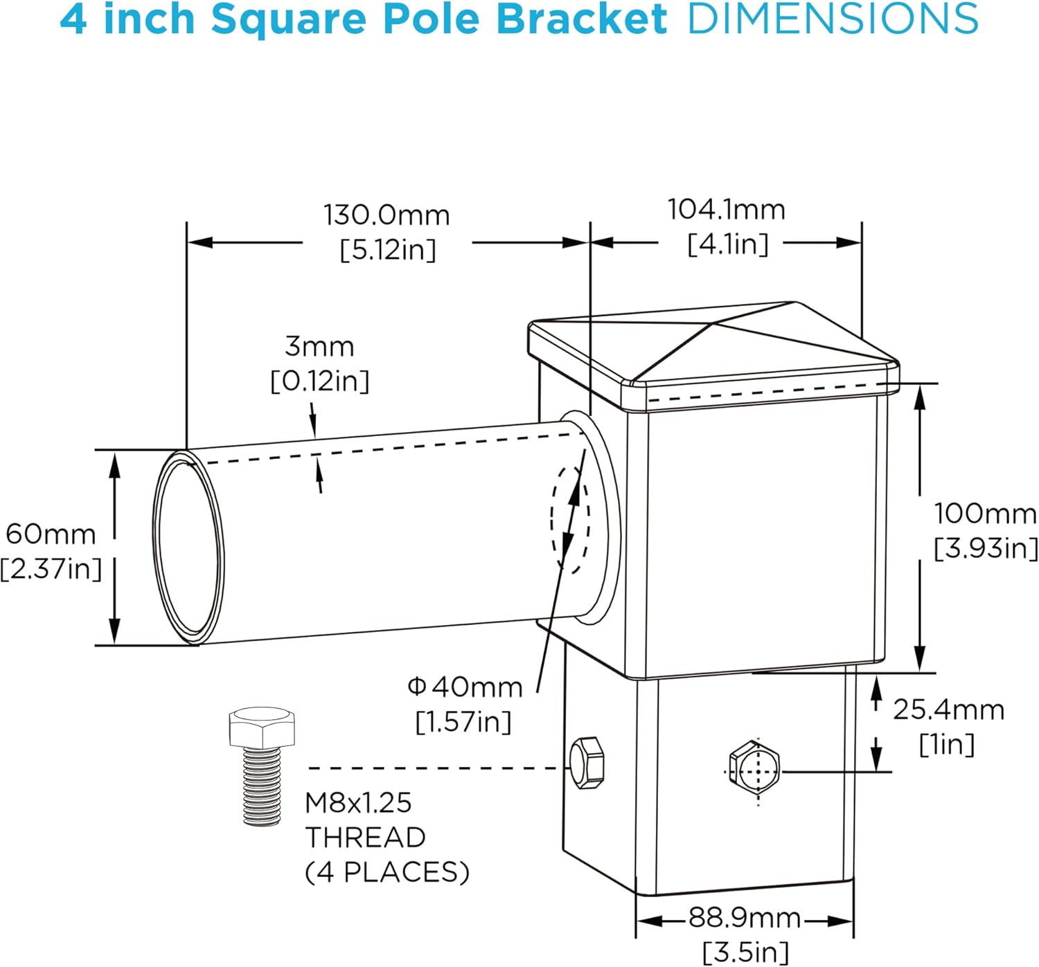 90° Horizontal Tenon Adapter for 4 inch Square Pole Bracket Adapter with Slip Fitter Mount (2 3/8inch) Mounting Bracket Accessories for Outdoor Shoebox Lighting Street Light Parking Lot Light