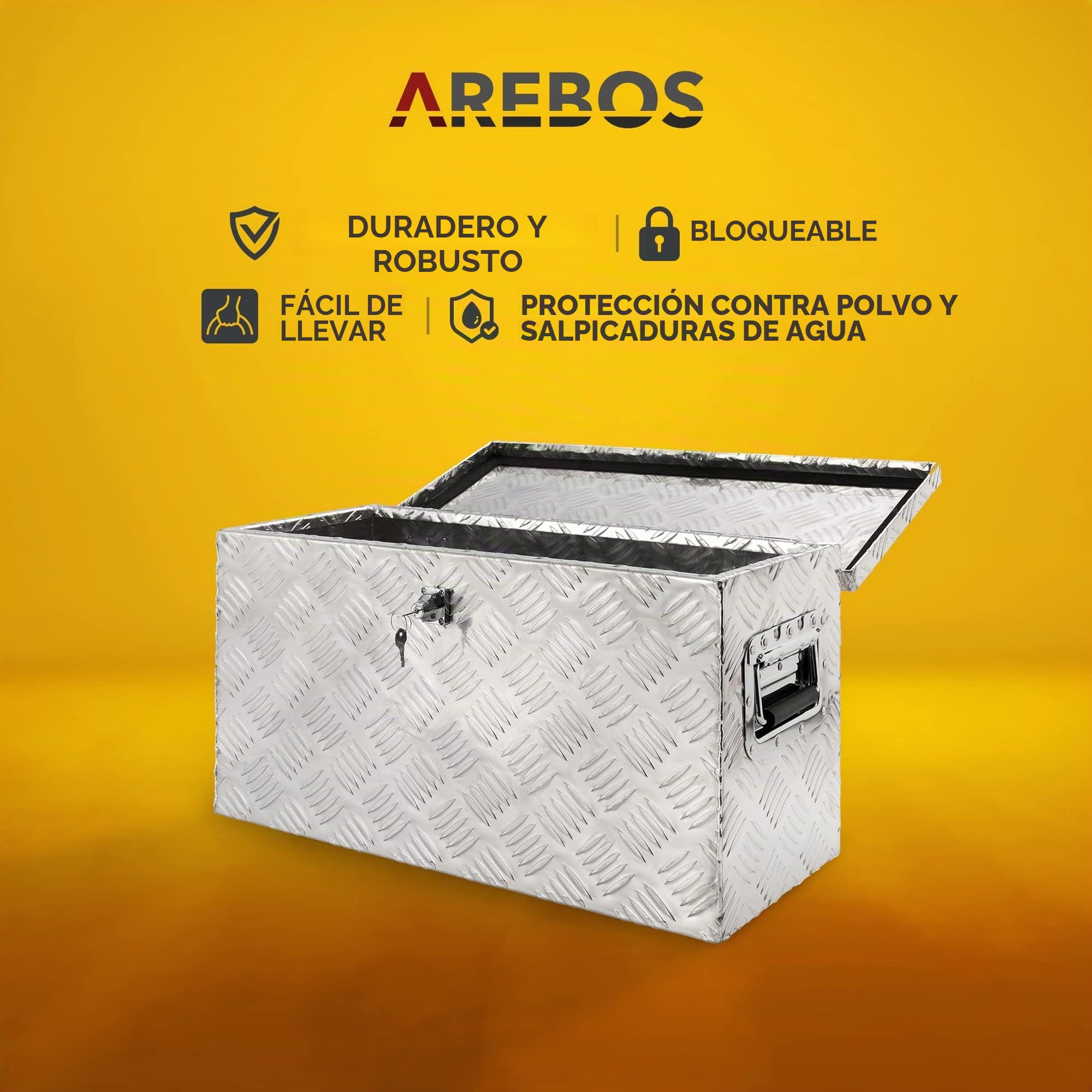Arebos Caja de Aluminio Multiusos 60 x 25 x 30 | Caja Herramientas Alu Maleta | 40L | Resistente a la Corrosión | con Sistema de Cierre de Almacenamiento de Herramientas Maletín