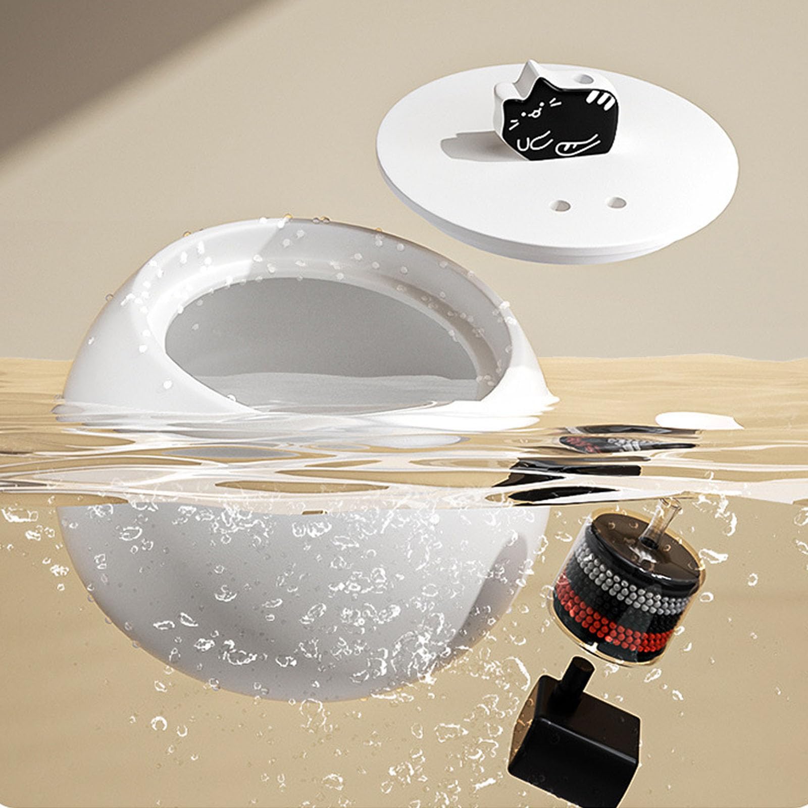 Fontanella per Gatti in Ceramica Carino, 1L Distributore d'Acqua per Gattis, Fontanella per Gani con Sistema di Filtraggio a 5 Stadi, Distributore automatico Ultra Silenziosa per Gatti e Cani
