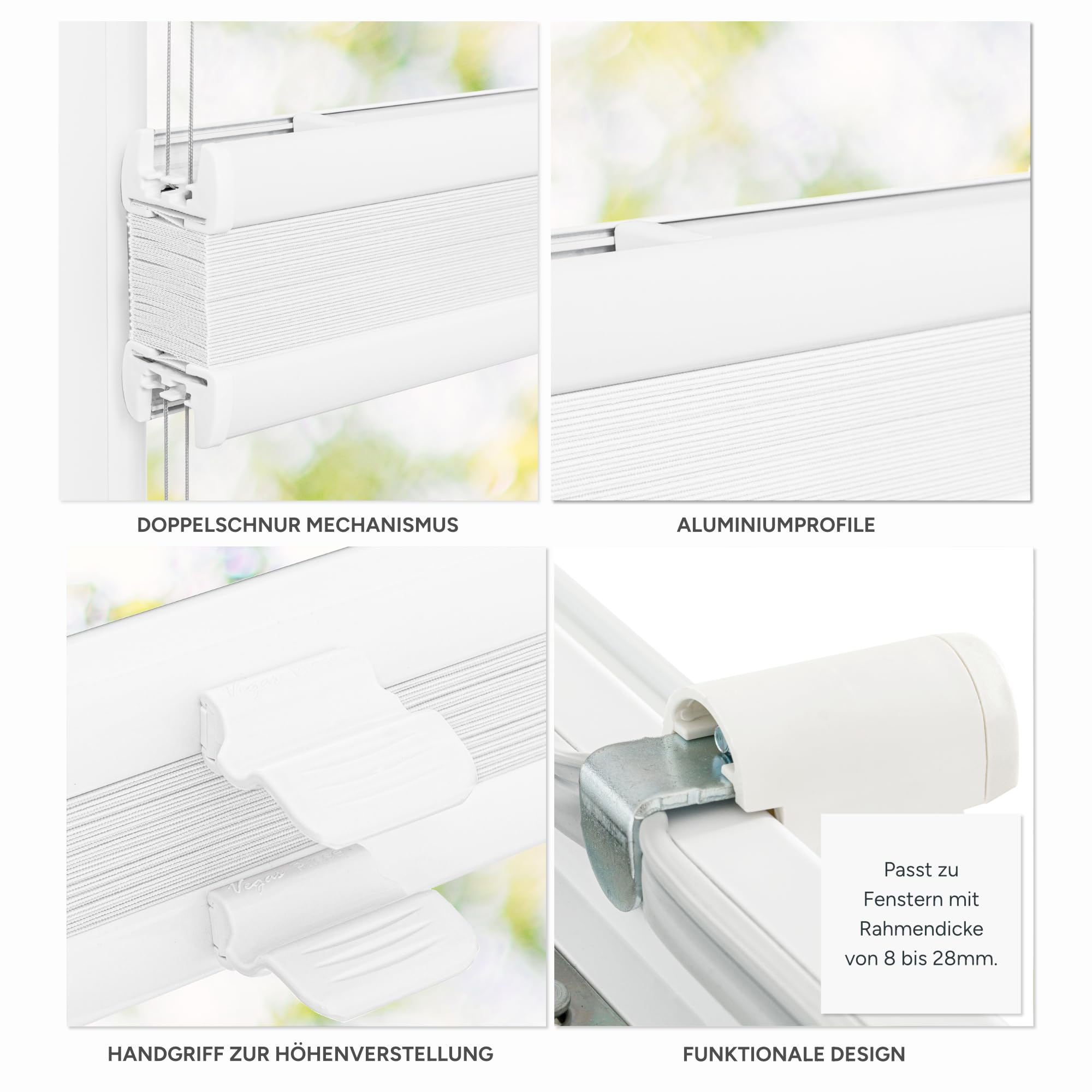 Estika Thermo Plissee ohne Bohren - 125 x 120 cm - Farbe: Weiß - Fensterrollos für innen, Plissee Verdunklung, Plissee Blickdicht, Rollos für Fenster ohne Bohren