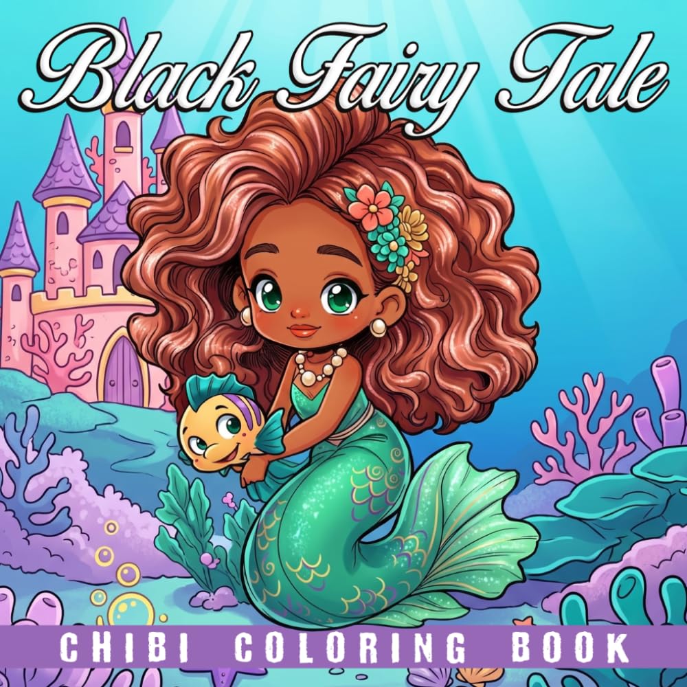 Chibi Black Fairy Tale Coloring Book: Adorable Whimsical Fantasy Coloring Page with Magical Afro Princesses and Enchanted Scenes for Kids, Teens Relaxation and Creativity