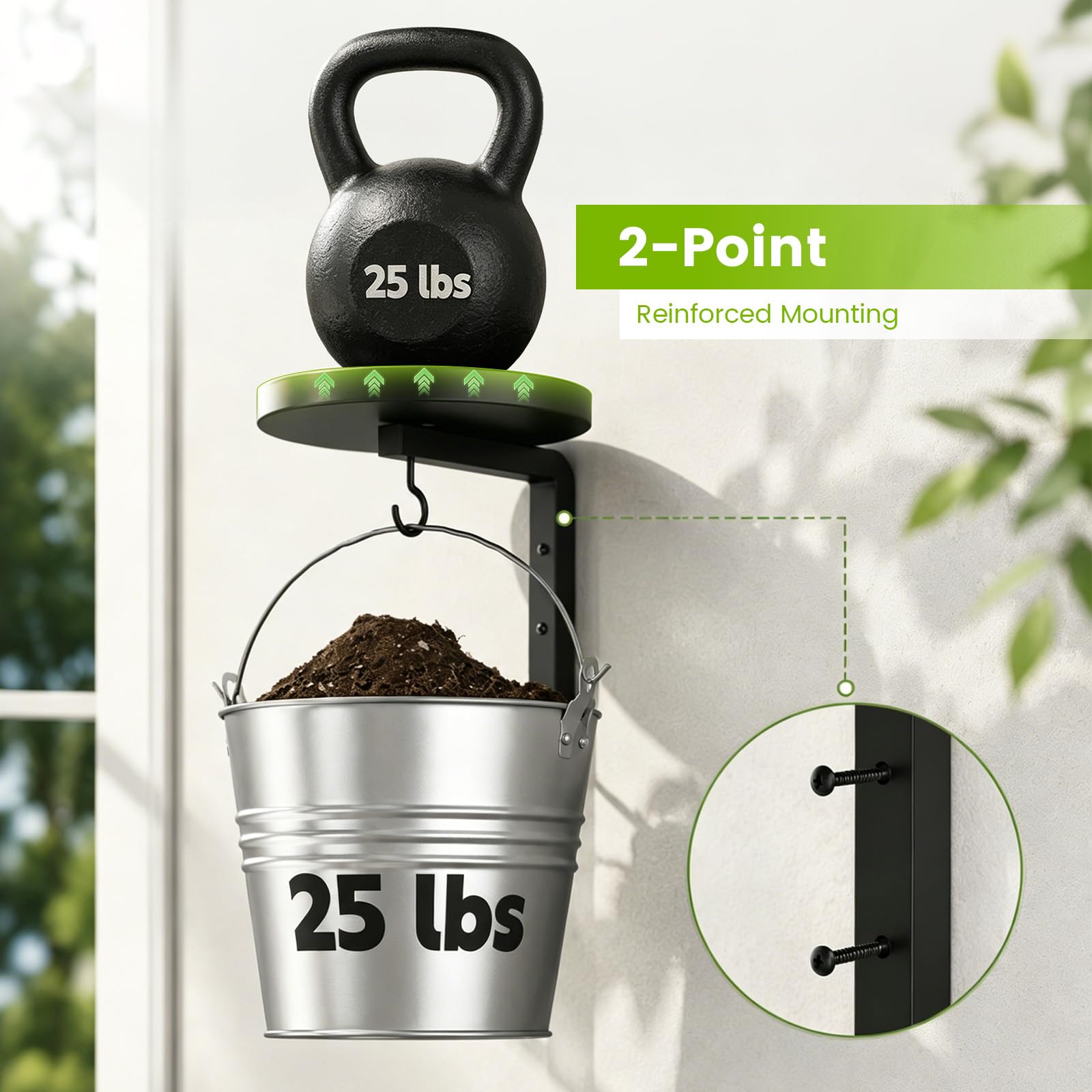 Lot de 3 supports muraux pour plantes - En métal - Avec crochets - Pour l'intérieur et l'extérieur - Étagère à plantes haute, à plusieurs étages - Pour balcon, salon, terrasse