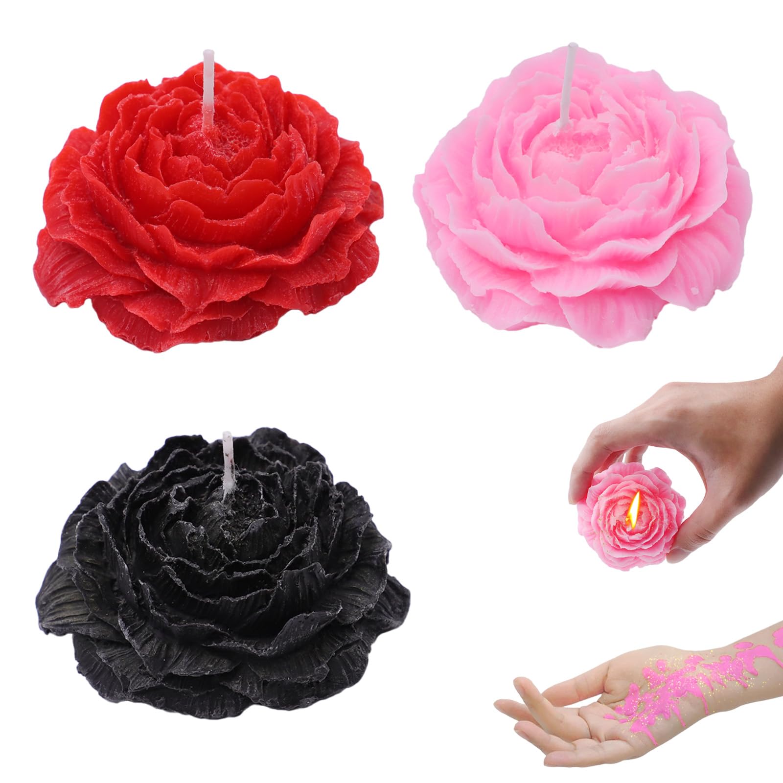3 PCS Low Temperature Candles Glitter Peony Flower Scented Candles Aromatherapy Romantic Wax Play Candles Valentines Day Gifts for Her, Lovers, Couples-image-10