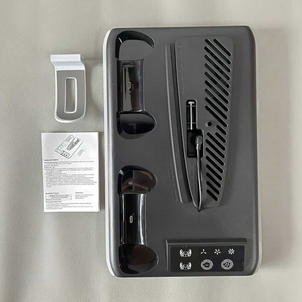 Base di ventilazione per PS5 con hub USB di ricarica doppio controller e luce RGB per una migliore dissipazione del calore (nero)