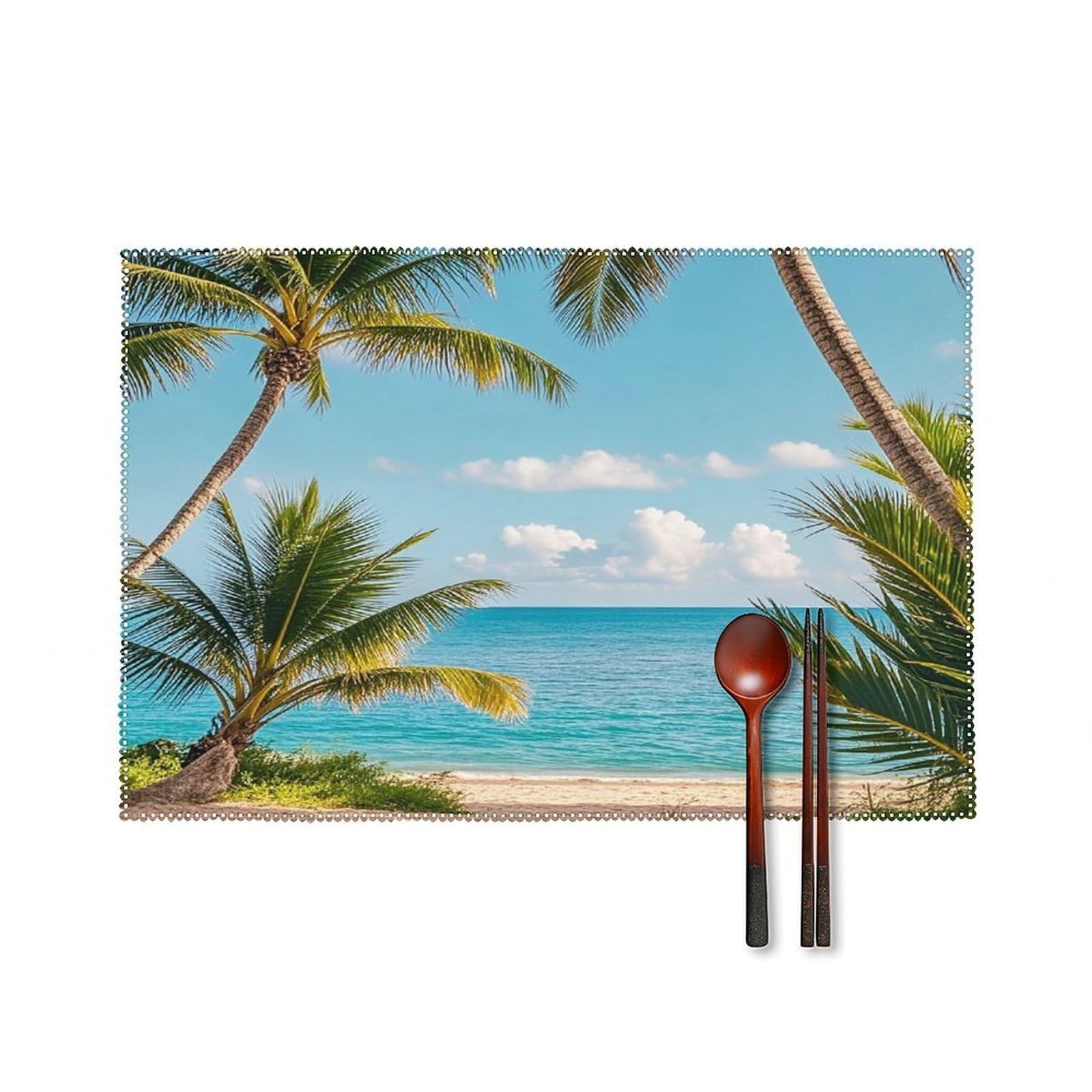 Tropical Palm Trees Placemats Set of 6 Heat-Resistant Washable Place Mats Wipeable Kitchen Placemat Easy to Clean for Indoor Outdoor Party Kitchen Decoration