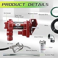 Vista 4 de Bomba de transferencia de combustible de 12 V con boquilla manual, bomba de transferencia diésel de CC de alto flujo de 20 GPM, bomba