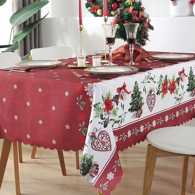 ULWSY Christmas Tablecloth, 150 x 220cm Xmas Tree Printed Table Runner Rectangular Party Winter Home Decoration Supplies