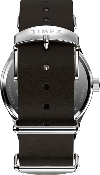Timex Men's Weekender New England Three-Hand 39mm Watch - Brown Slip-Thru Double Layer White Dial Stainless Steel Case