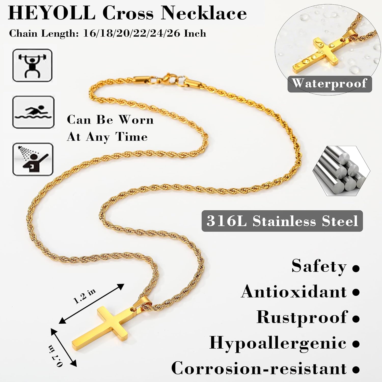 Easter Gifts for Kids Teens Stainless Steel Cross Necklace for Boys Mens Twisted Rope Chain Cross Pendant Rustproof Necklace for Teen Boy Mens Christian Baptism Gifts - Image 4