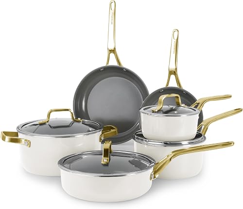 Ceramic Cookware Set, Pots & Pans Set, 10PC for RV and Apartment | Include saucepan, saute pan, stockpot, frying pans, oven safe to 480°F, dishwasher safe, non-toxic PFAS free, induction bases