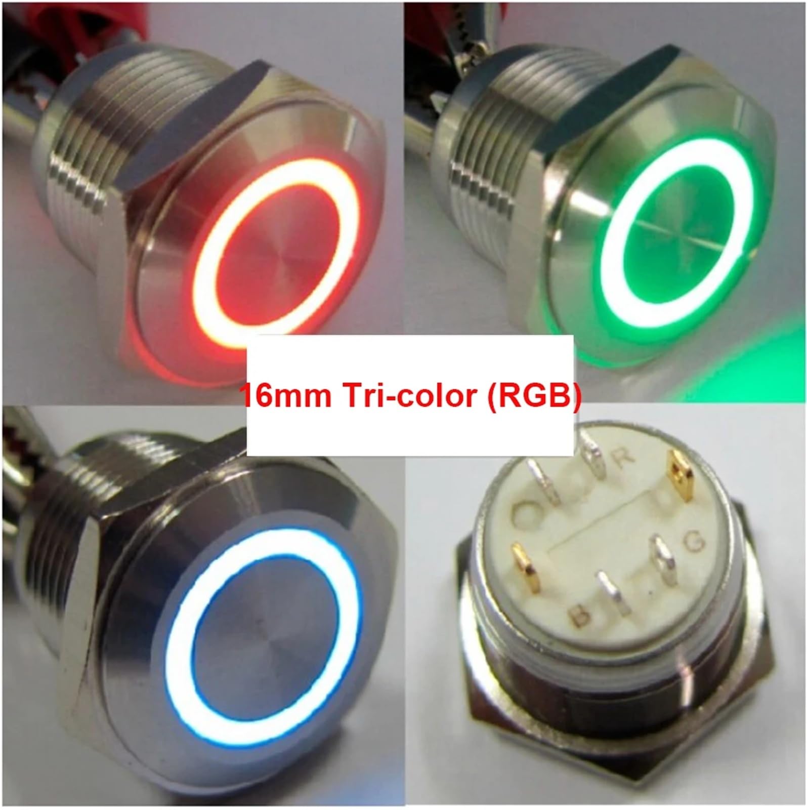 16 mm, 19 mm, 22 mm chwilowy, trójkolorowy pierścień LED, metalowy przycisk, 1 sztuka (biały kolor LED, 22 mm, napięcie LED 12 V)