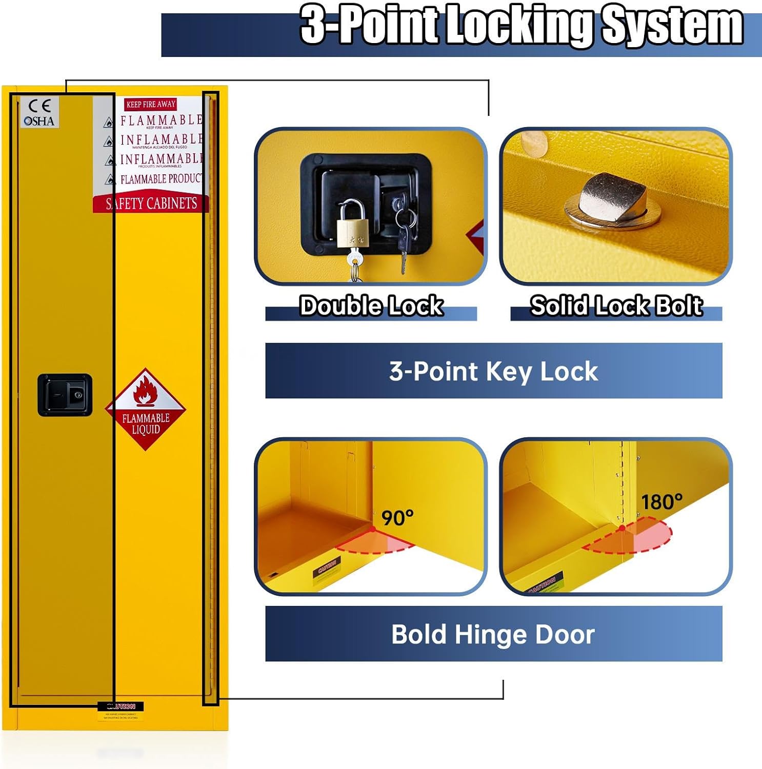 Flammable Safety Cabinet, 22 Gallon Flammable Storage Cabinet with Adjustable Shelf, 64.96" H x 23.22" W x 18.11" D Double-Wall Design for Multiple Applications