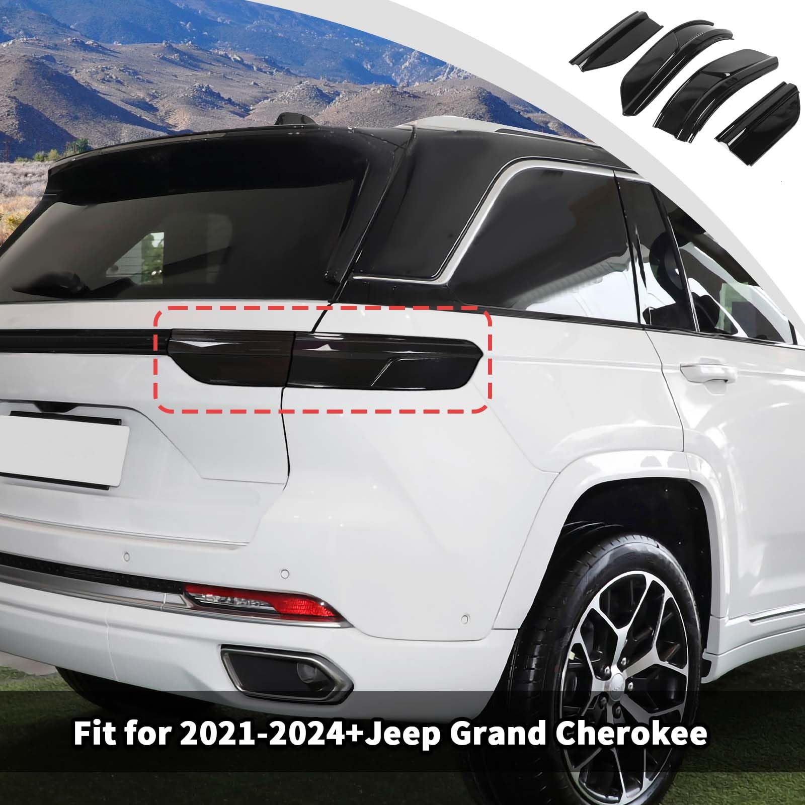 JWWY Luz trasera para lámpara trasera, cubierta de lámpara trasera, adorno para 2021-2024 + Jeep Grand Cherokee, accesorios exteriores, 2 piezas ennegrecidas