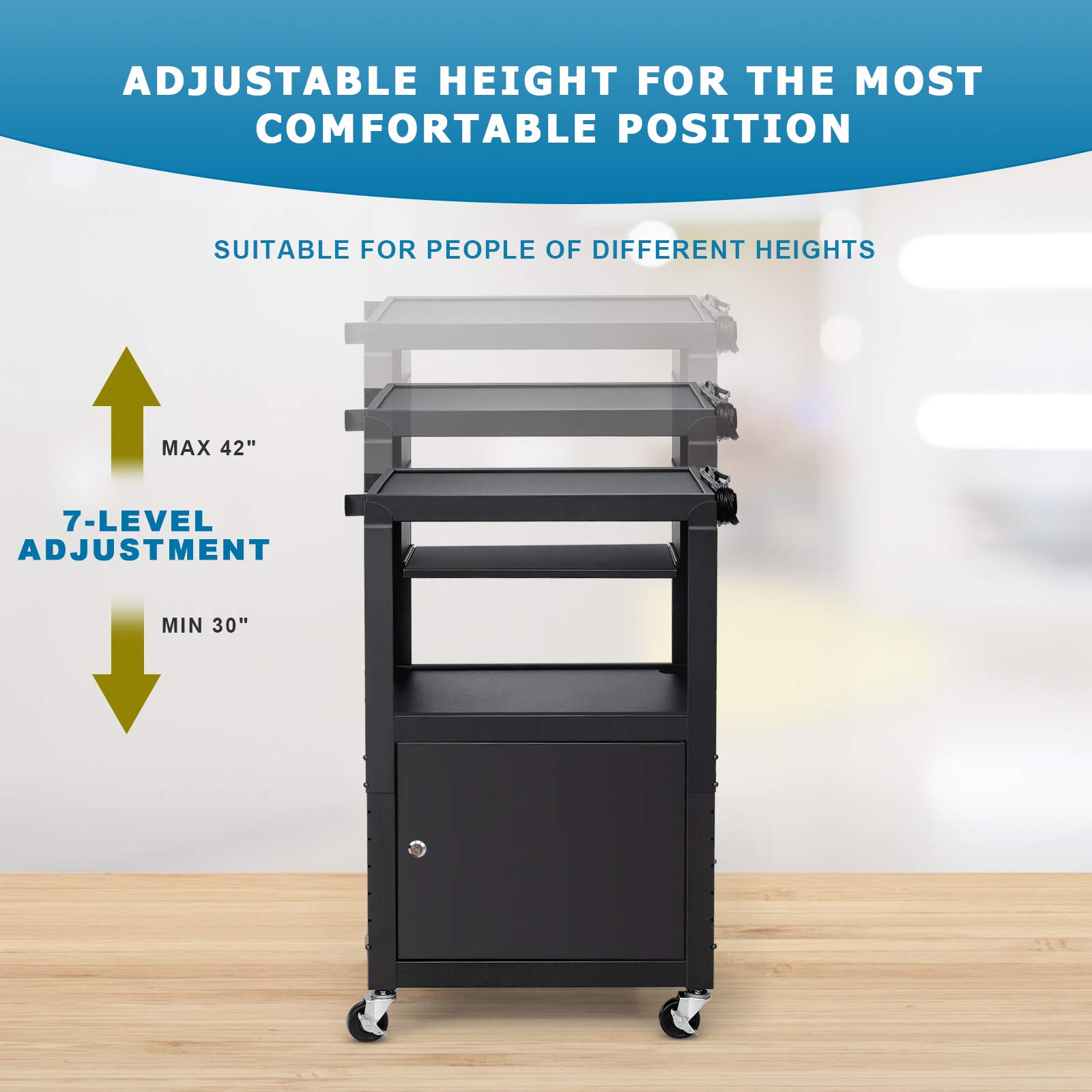 Tangkula Mobile Metal AV Cart Computer Cart with Locking