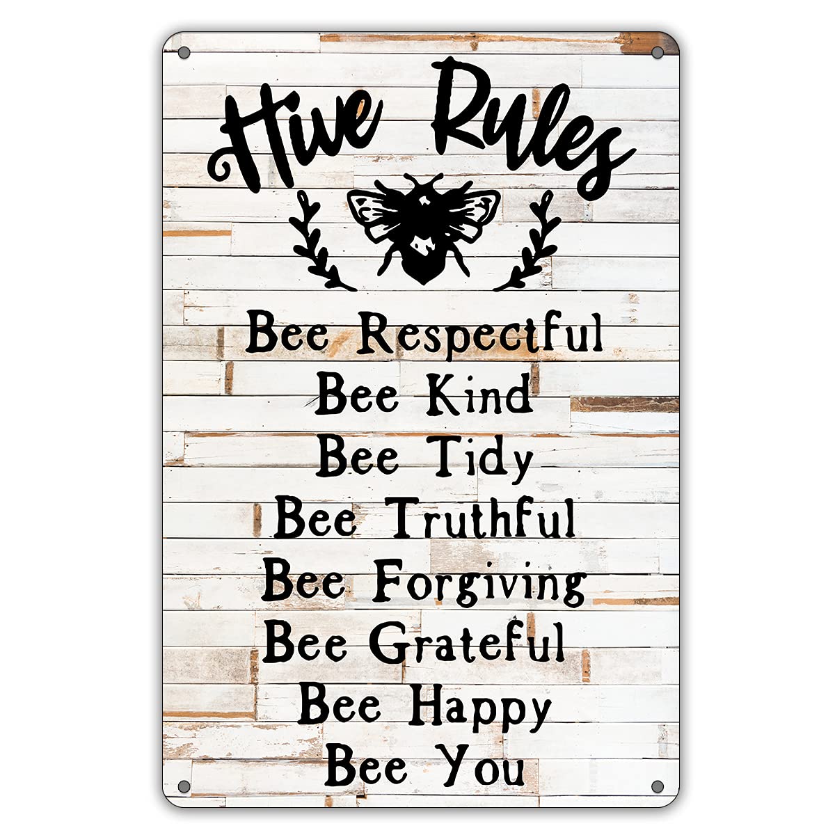 peiyeety Metal Tin Sign Vintage Hive Rules Bee Kind Art, Inspirational Nature Themed Home Accent, Durable Retro Plaque for Bedroom, Living Room, Garden,8x12 Inch