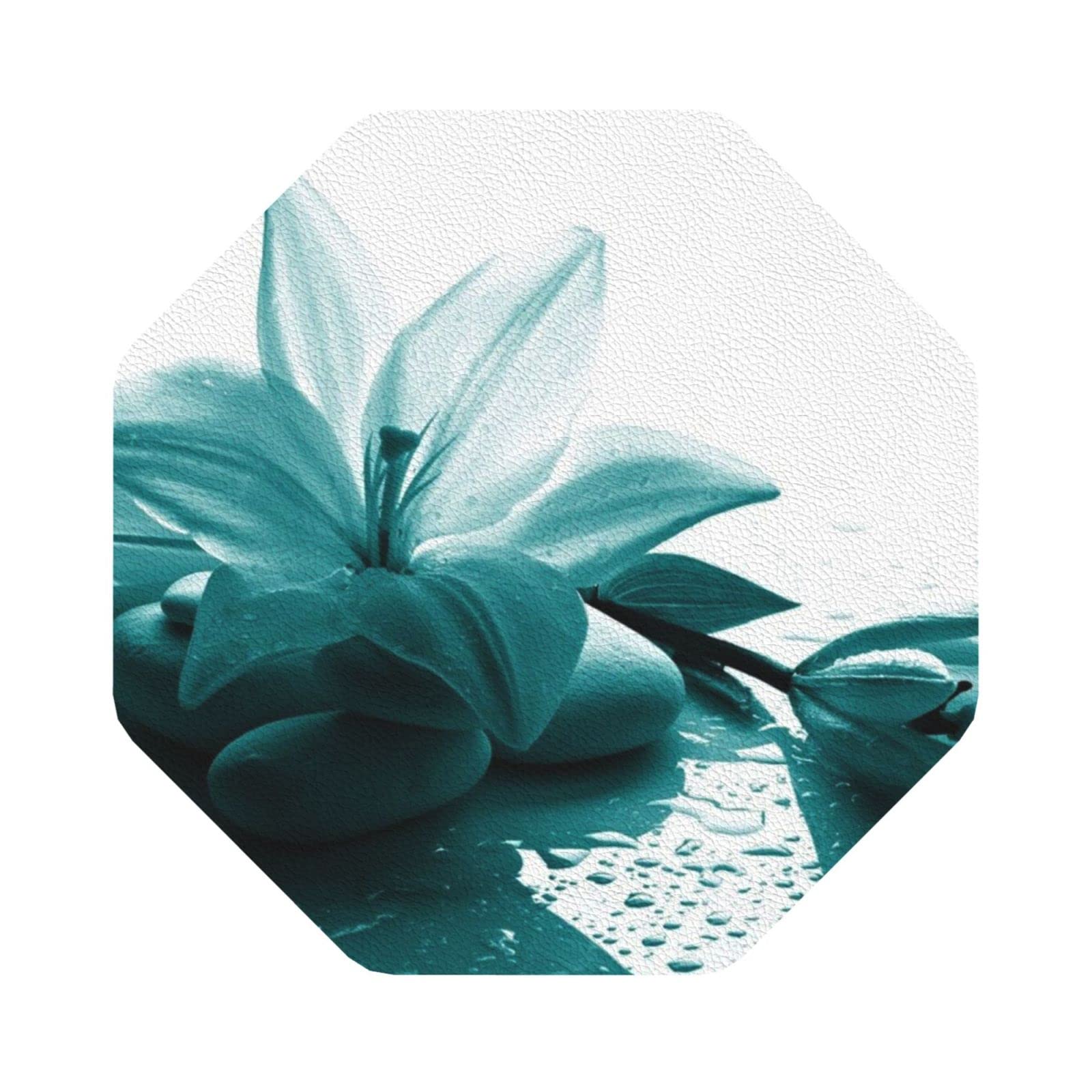 Teal Lily Print Leather Coasters Set of 4, Coffee Tea Coasters, hot Drinks Coaster, Four Shapes to Choose from