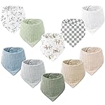 Konssy Muslin Baby Bibs 10 Pack Baby Bandana Drool Bibs 100% Cotton for Unisex Boys and Girls, Soft Absorbent Set for Teething and Drooling