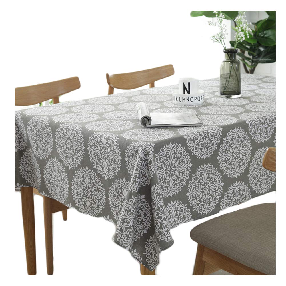 meioro Tablecloths Grey Retro Tablecloth Rectangular Table cloth Cotton Linen Table Cover Suitable for Indoor and Outdoor (Grey, 130×180cm)