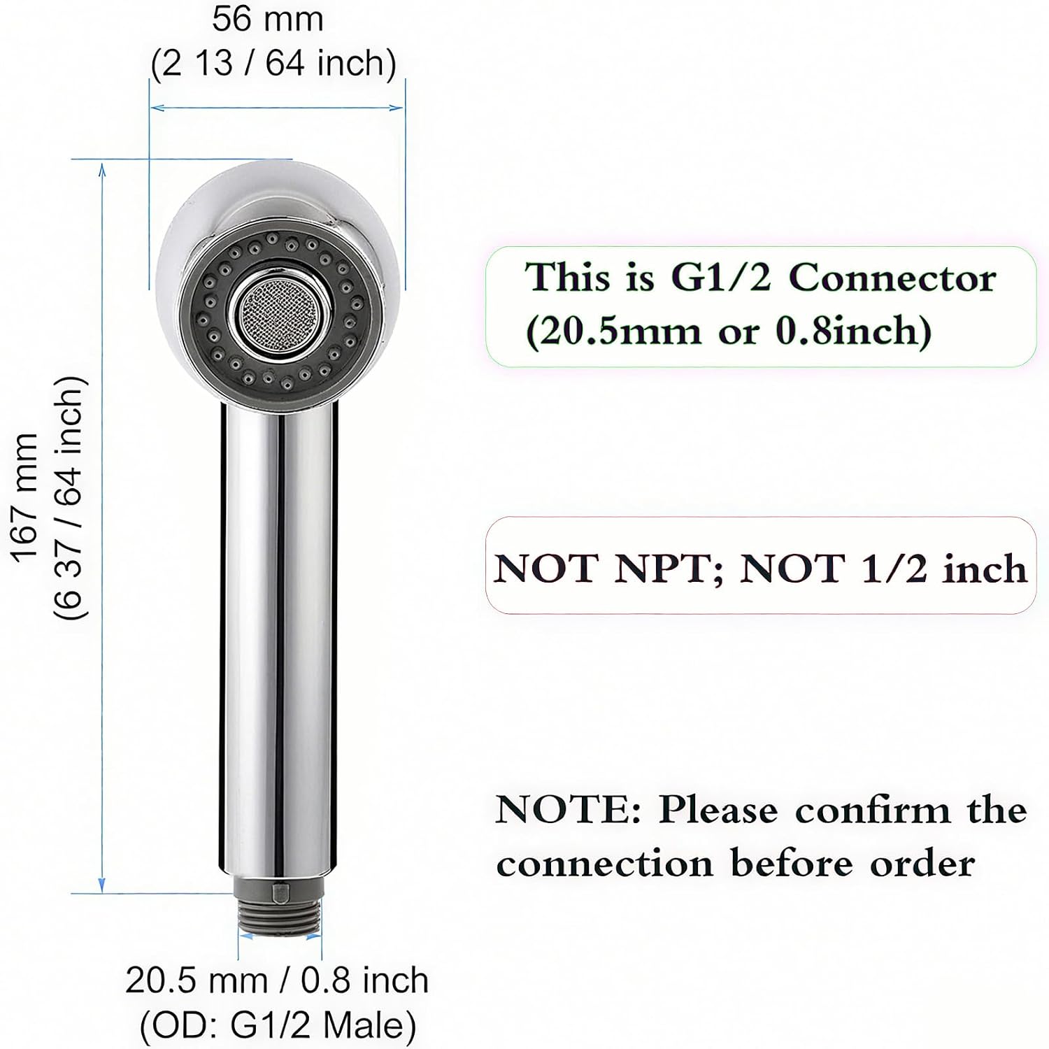 Kitchen Faucet Pull Out Spray Head, G1/2 Thread Universal Replacement Part - 2-Function Powerful Stream & Aerated Flow, Easy Tool-Free Installation, Durable ABS Plastic (Chrome)