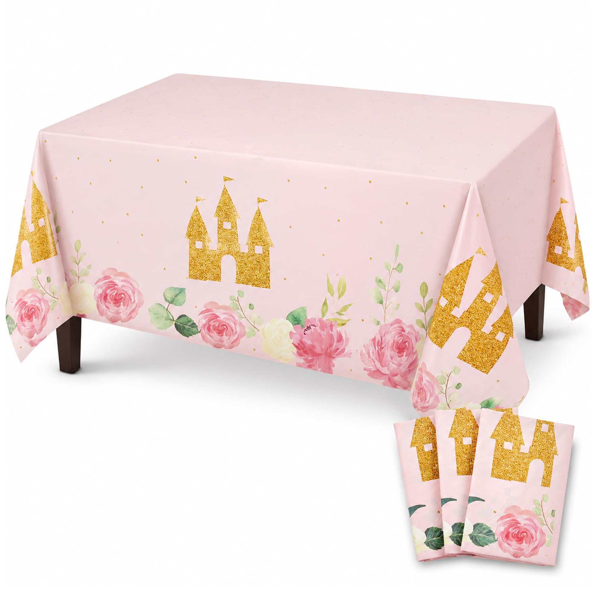 BLUE PANDA 3-Pack (3 Tablecloths) Princess Tablecloths | Disposable Plastic Castle Themed Table Cloths | Waterproof Spill Protection Birthday Party Supplies for Girls — 54x108 in