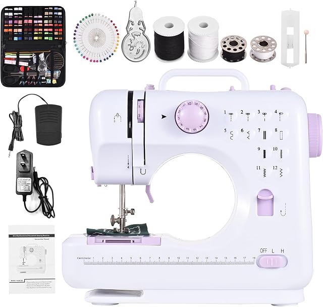 High-end Multifunctional Household Sewing Machine Adjustable 2-Speed 12 Stitches Foot Pedal LED Light with 172pcs Sewing Kit with Accessories Storage Leather Case for Beginners DIY Hand-made