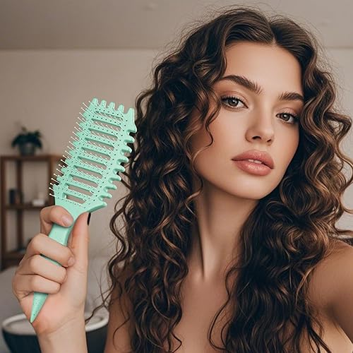 Miniatura 8 de FireFit Cepillo de pelo rizado 4 en 1 Cepillos flexibles para mujeres y hombres Cepillo desenredante con cerdas crecientes y ultra suaves para