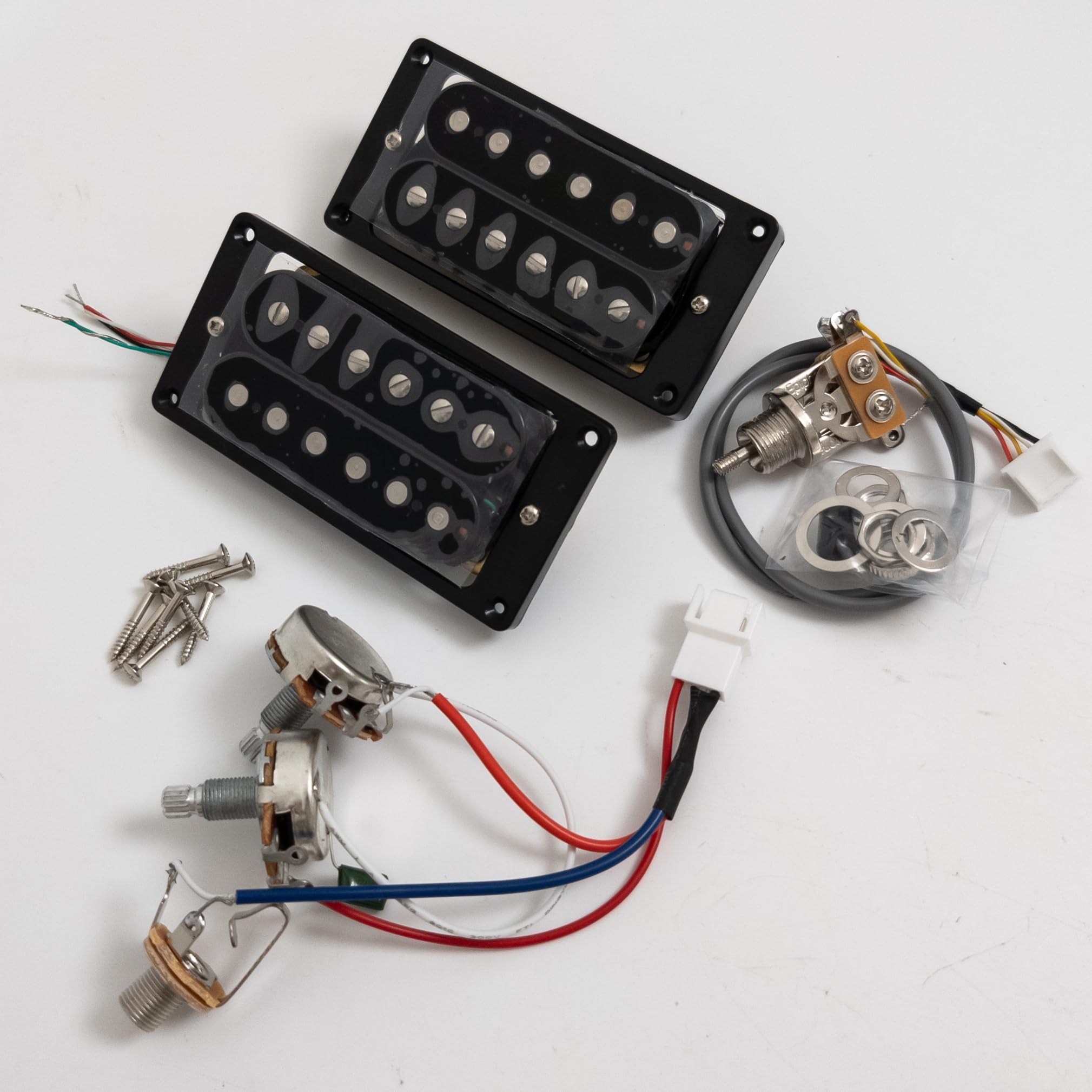 Wilkinson Humbucker zestaw przetworników do gitary elektrycznej Gibson LP Style - okablowanie 4-żyłowe, magnes ceramiczny, wysoka moc, z pełnym zestawem uprzęży, akcesoria gitarowe (czarny zestaw