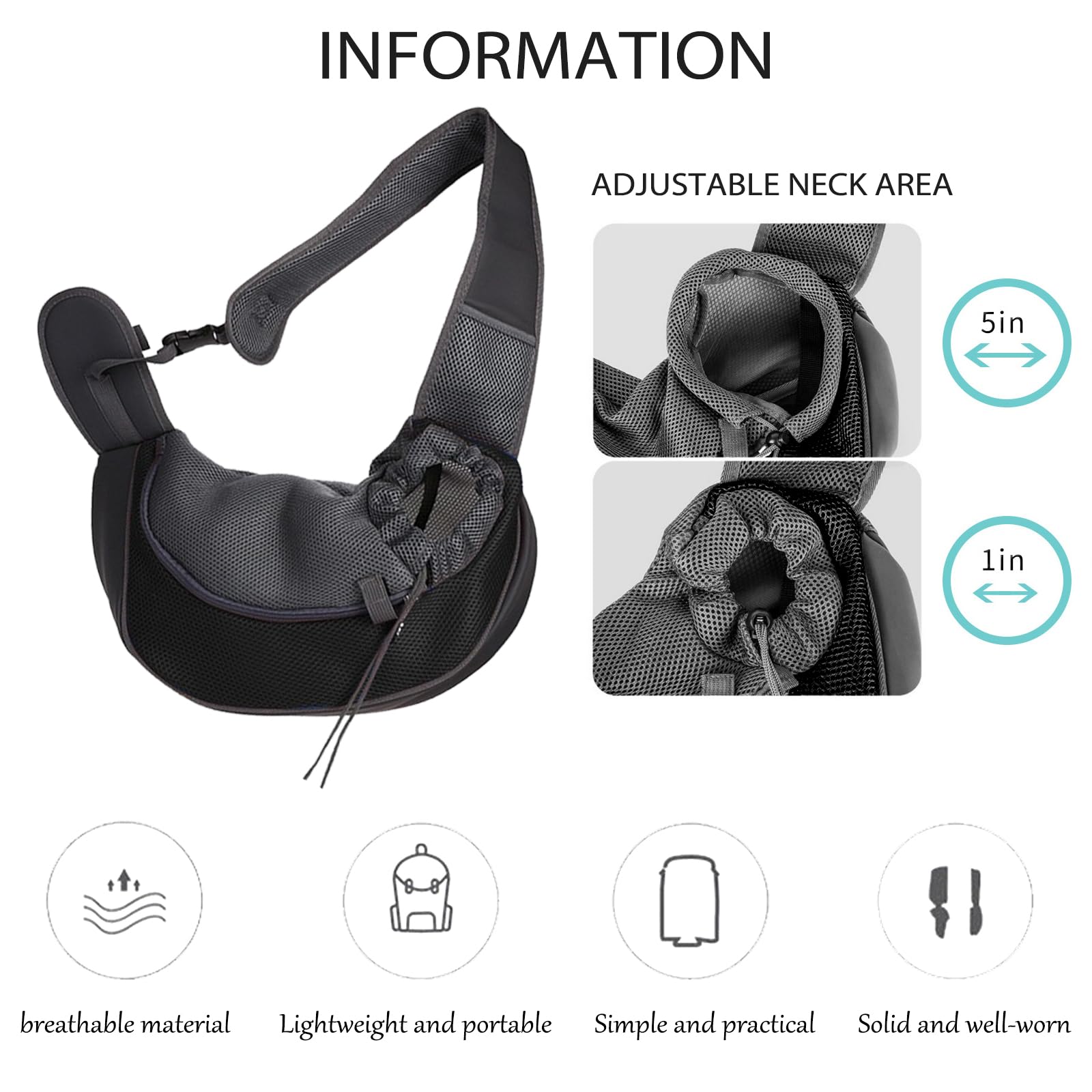Borsa da Viaggio per Cani, Regolabile Borsa Animali Domestici, Trasportino da Passeggio, Borsas Porta Cane, Marsupio per Cani, per Viaggio Passeggiata（Nero）