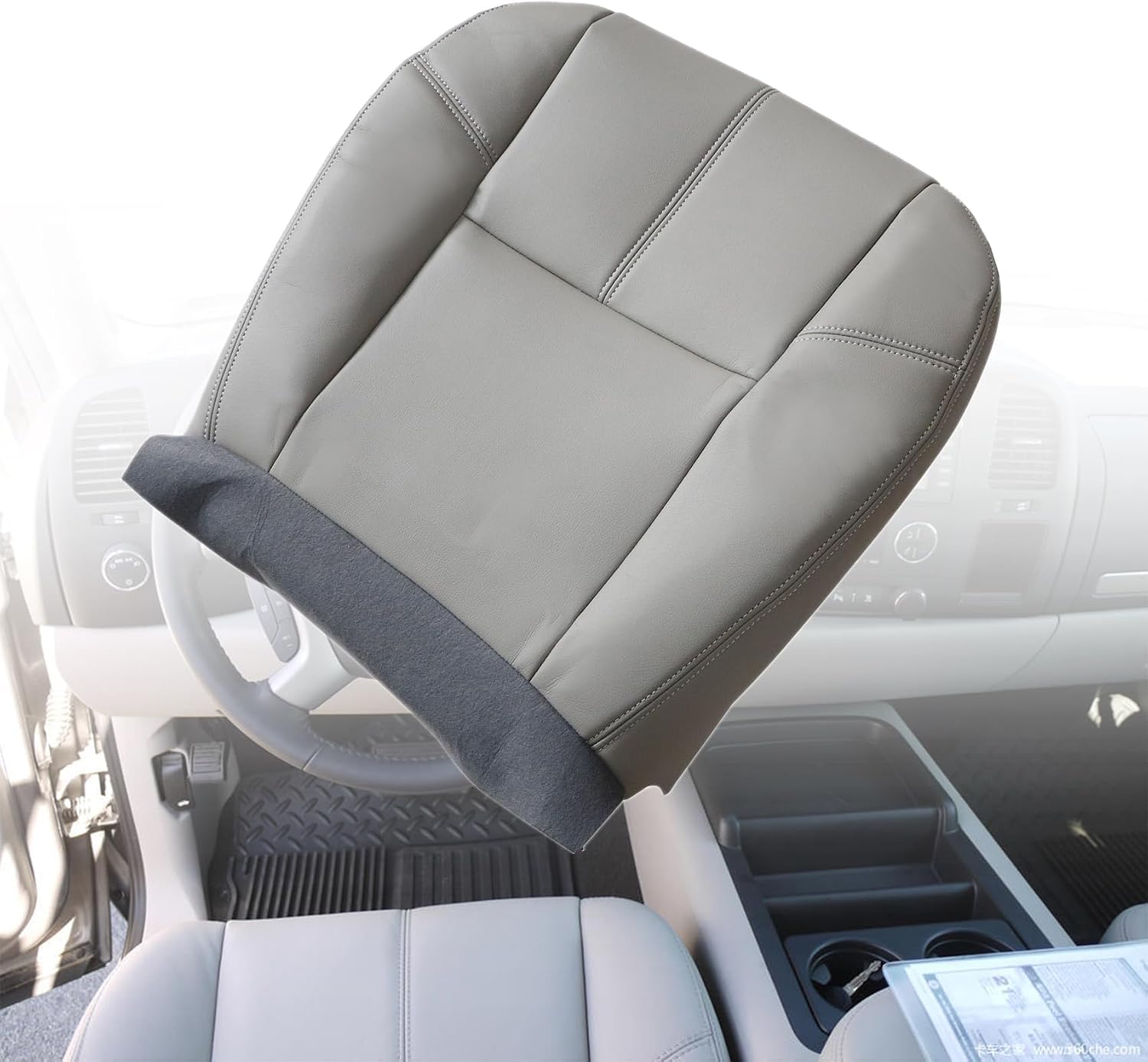 Priprilod Gray Front Driver or Passenger Side Bottom Seat Cover Compatible with Chevy Silverado Tahoe Suburban Avalanche GMC Sierra Yukon XL 2007 2008 2009 2010 2011 2012 2013 2014