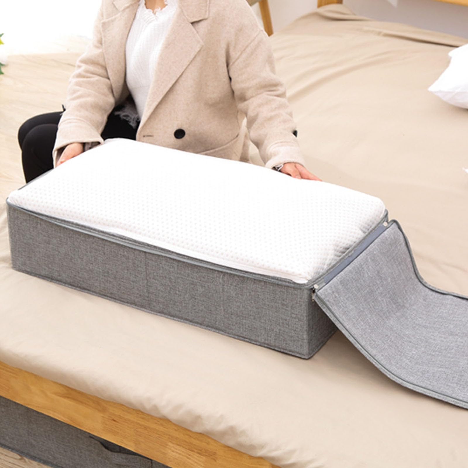 Quilt Bettboden Aufbewahrungsbox, Stoff faltbare Kleidung, feuchtigkeitsbeständige Aufbewahrungsbox mit Abdeckung, Quilt Bettboden mit großem Fassungsvermögen