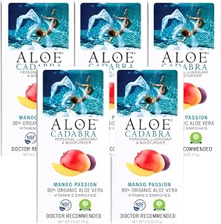 Aloe Cadabra Flavored Personal Lubricant Organic Passion Lube for Women, Men & Couples, Mango Passion 2.5 Ounce (Pack of 5)