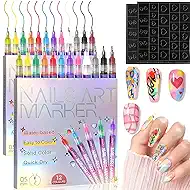 12 Colors Nail Art Pens & Nail Markers Set, 0.5mm Ultra-Fine Tip Acrylic Paint for Nail Painting & DIY Manicure, Water-Based Quick Dry Design Tools, Easy for Everyone, Easter Basket Stuffers (24PCS)