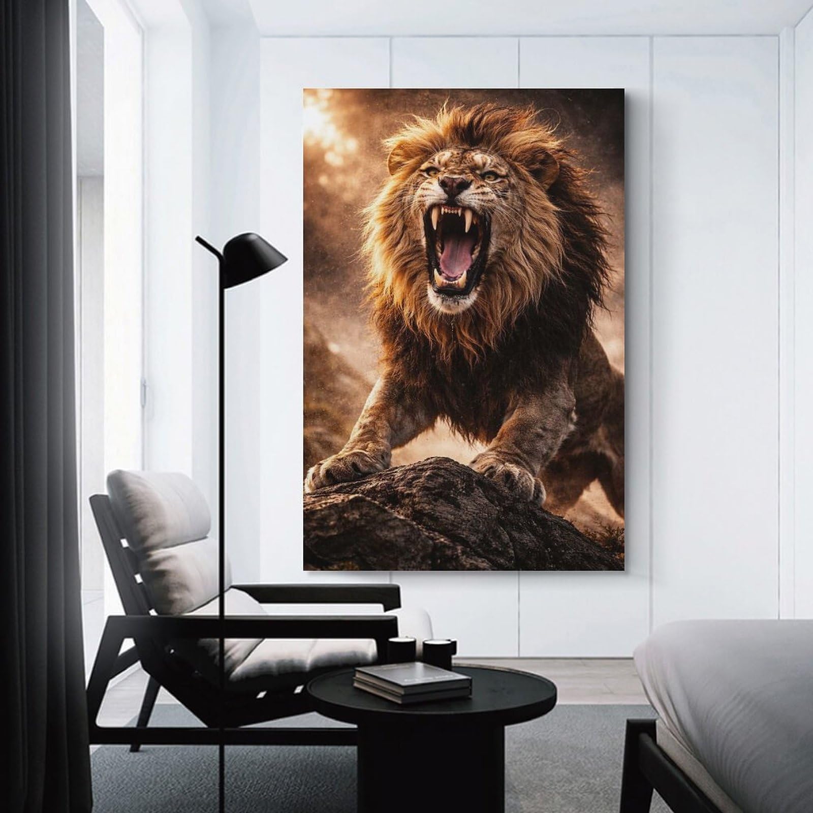 Junmoney Roaring Lion on Rocky Outcrop Wall Art Print, 20x30inch(50x75cm), for Bedroom Decor, Cosy Corners Or Studios, Canvas Wall Decor for Personal Spaces