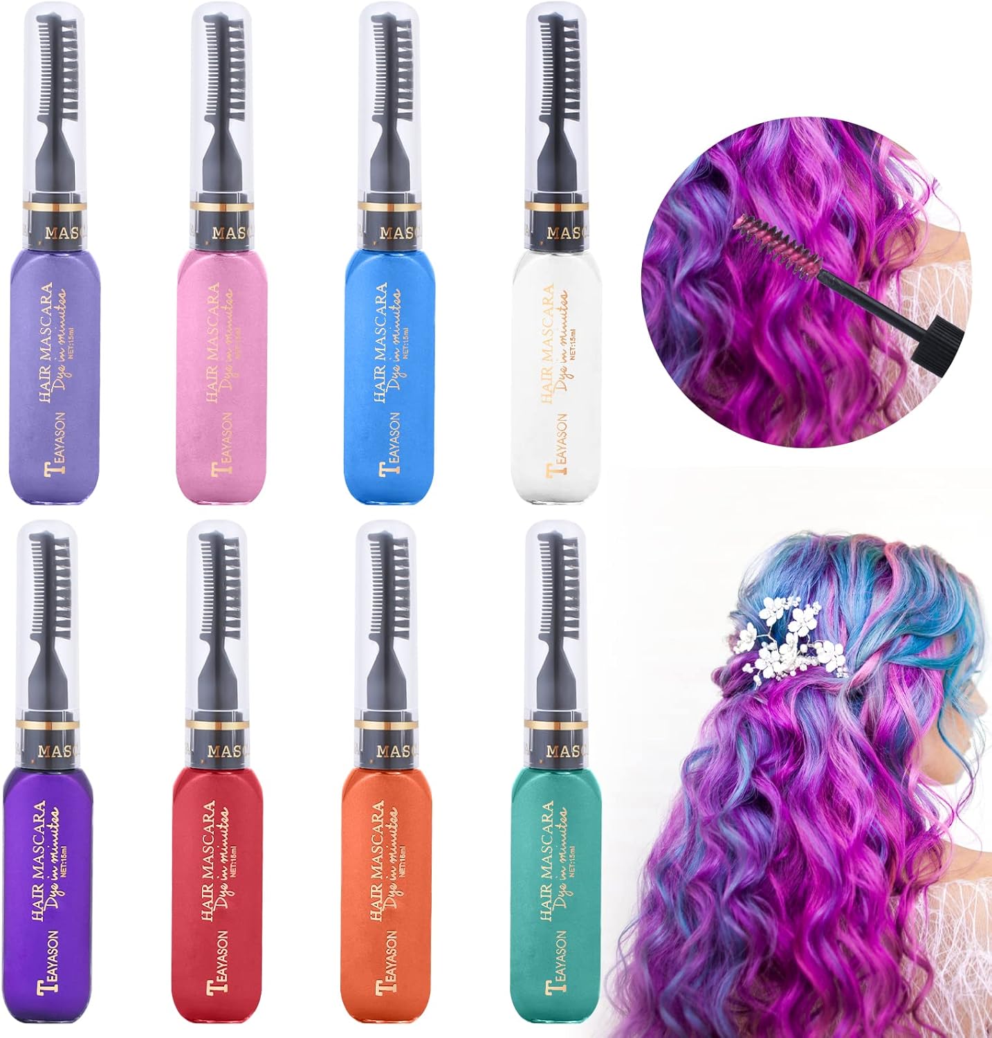 8 colori temporanei gessetti per capelli per ragazze e bambini, mascara per capelli per bambini 8 colori temporanei gessetti per capelli per ragazze e bambini, mascara per capelli per bambini