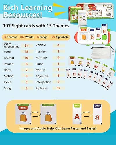 Miniatura 9 de Geniales juegos de matemáticas y tarjetas flash parlantes para niños de 5 a 7 años de edad, terapia del habla con 102 palabras visuales y 56