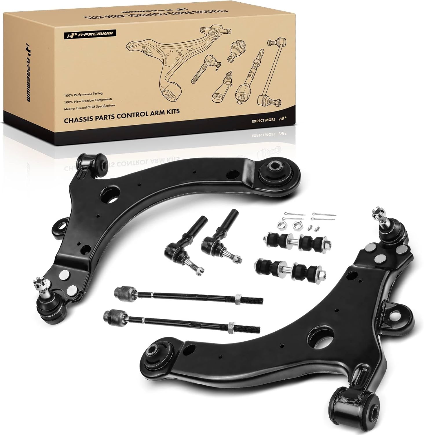 A-Premium Set of 8, Front Lower Control Arm, Sway Bar Link, Inner Outer Tie Rod End, Compatible with 1997-2016 - Chevy Impala (Limited) Buick Regal Century Oldsmobile Intrigue Pontiac Grand Prix