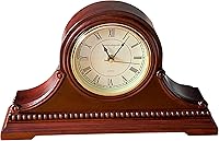 vmarketingsite Solid Wood Mantel Clock with Westminster Chimes, Battery Operated Silent, Maroon Roman Numerals, 9x16x3 Inch Decor