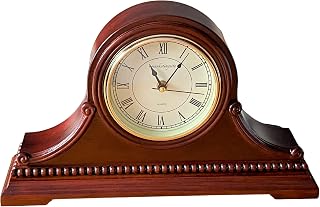 vmarketingsite Solid Wood Mantel Clock with Westminster Chimes, Battery Operated Silent, Maroon Roman Numerals, 9x16x3 Inch Decor
