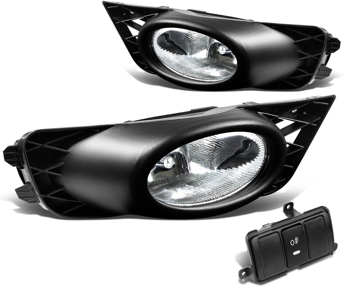 Auto Dynasty Fog Lights Assembly Compatible with 2009-2011 Honda Civic 4-Door, Fog Lamp Replacement with Bezel Switch and Wiring Harness, Driver Passenger Side, Clear Lens