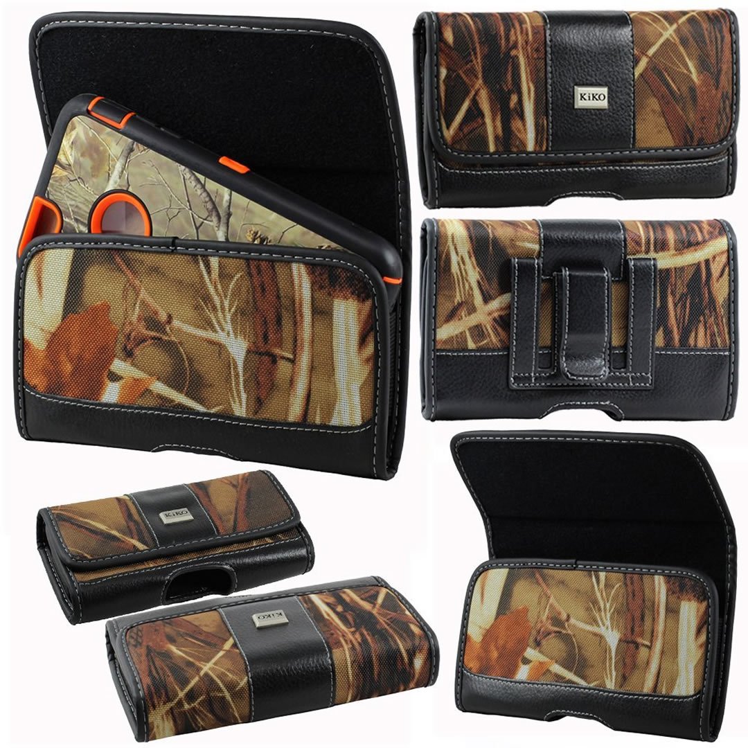 iPhone 5S Horizontal Camouflage Belt Pouch Carrying Heavy Dury Strong Belt Clip Holster Sleeve Case Jungle Style for Man with your Apple iPhone 5S / iPhone 5 / iPhone SE with Otterbox Defender Case on