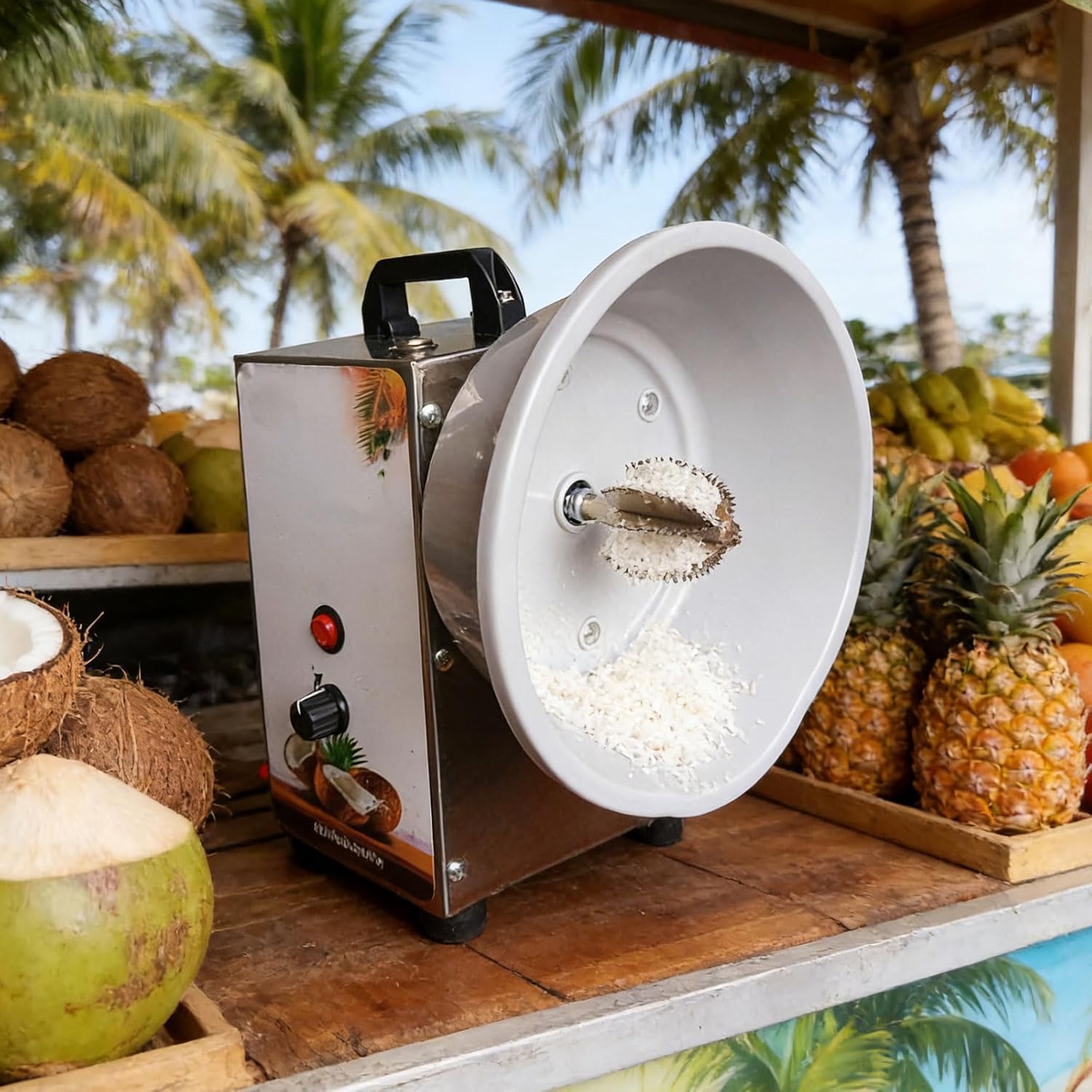 Trituratore portatile per cocco, grattugia per cocco con 3 velocità regolabili, alloggiamento in acciaio inossidabile per panetteria, cucina e mercato
